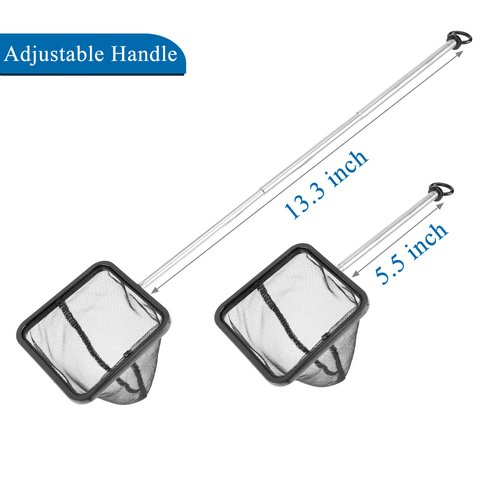 Mogoko Aquarium Fish Net, Fish Net for Fish Tank with 5.5"-16.3" Long Extendable Long Handle, Fine Mesh Telescopic Aquarium Fish Net Fish Tank Aquarium Accessories