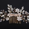 Teyglen Flower Pearl Bride Wedding Hair Comb Gold Crystal Hair Comb Bridal Hair Piece Decorative Hair Accessories for Bride Rhinestone Headpiece for Women Grils (Gold)