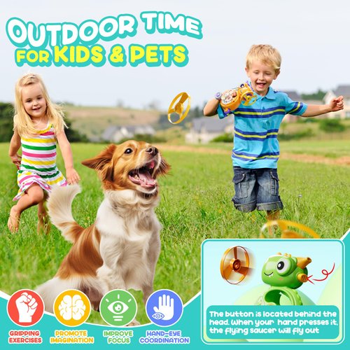 SENLYLOGY 5-in-1 Multifunctional Dinosaur Whistle Inertial Vehicle,Flying Disc Launcher Toy,Light Up Spinning Tops & Gyroscope,for Girls&Boys Age 3-12,2-Pack(Blue+RED)