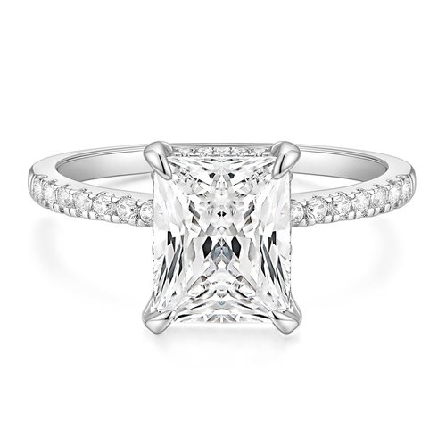 TIGRADE 4CT Engagement Ring for Women Radiant Cut Cubic Zirconia Wedding Band CZ Promise Anniversary Ring Size 3-12.5, Silver, Size 7
