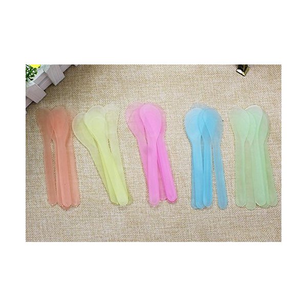 WOIWO 10PCS Facial Cream Makeup Mask Spatula Plastic Spoon,For Mixing and Sampling Beauty Products (Pink)