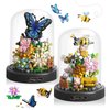 2 Flowers Bouquet Building Set Insect Collection Not Compatible with Lego, Mini Animals Bee & Sunflowers, Butterfly & Rose Botanical Stacking Building Blocks, Plant Bonsai Tree Ideal Gift