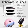 GLAMERMAID Black Press on Nails Medium Almond- Handmade Jelly Gel White Foil Flakes Short Pointed Fake Nails, Glossy Gel Metal Stiletto Stick Glue on Nails, Reusable Acrylic False Nail Kits for Women