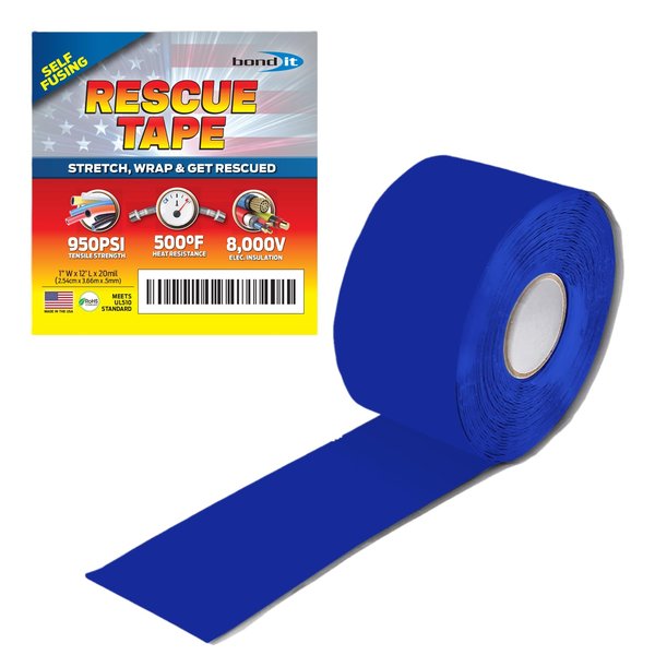 Rescue Tape, Self-Fusing Silicone Tape, Emergency Plumbing Pipe & Radiator Hose Repair, Electrical Insulation, Military Std, 1" x12', Blue