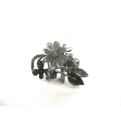 Generic Small mini silver metal gray enamel flower crystal hair claw bridal clip