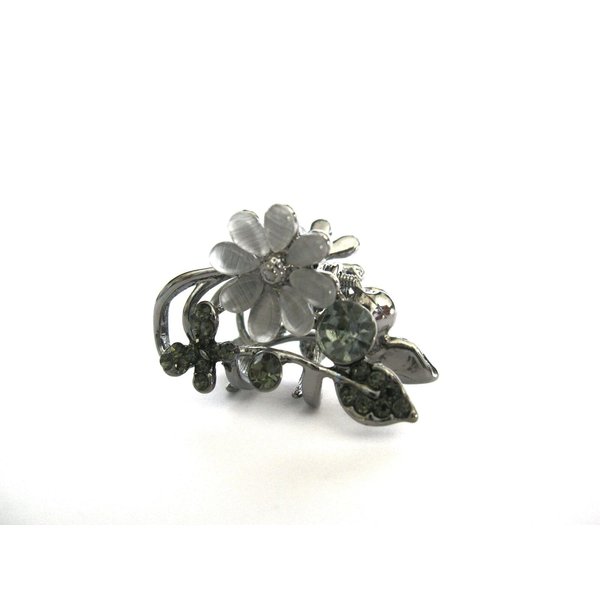 Generic Small mini silver metal gray enamel flower crystal hair claw bridal clip