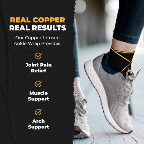 CopperJoint Ankle Wrap - Arch Support Brace, Achilles Tendonitis Relief, & Plantar Fasciitis Relief - Copper Infused, Lightweight with Adjustable Strap for Foot & Ankle - All Day Comfort