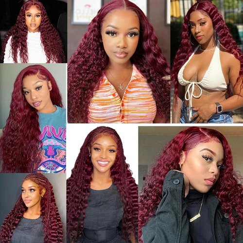 99j Human Hair Bundles Burgundy Deep Wave Bundles Human Hair Red Bundles 22 24 26 inch Dark Red Deep Wave Bundles Human Hair Extensions