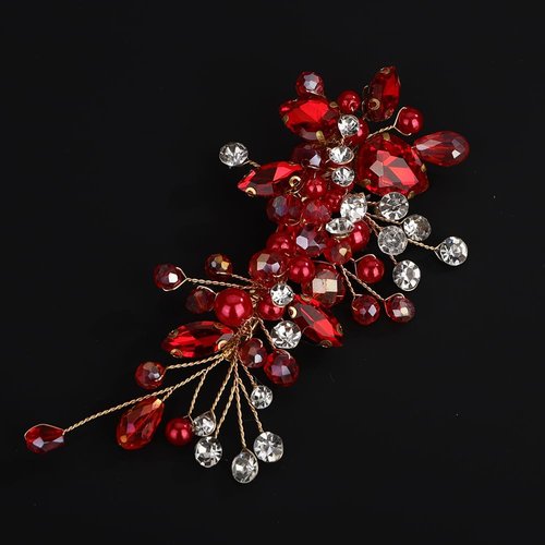 BERYUAN Red Rhinestone Pearls Hair Clips Pearls Rhinestone Hair Clips Rhinesotne Pearls Clips Wedding Bridal Clips Crystal Beads Pearls Wedding Headpiece for Women Girls (red)