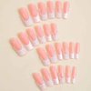 Foccna Square Press on Nails Long French, Pink Fake Nails Acrylic Black False Nails,Crystal Artificial Nails for Women and Girls, 24pcs (Nails 3)