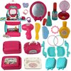Shape28 Beauty Bag Playset Pretend Makeup Toy Set 44 Pieces Children Makeup Toy Princess Dressing Table Kids Vanity (DarkPink)