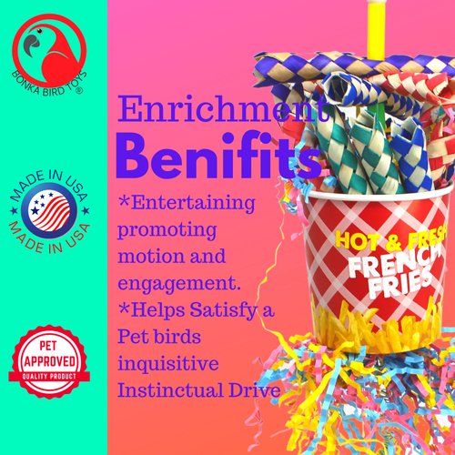 Bonka Bird Toys 2306 French Fries Small Medium Bird Toy Foraging Bamboo Trap Cup Paper Shred Cockatiels Parakeets Conures and Other Similar Sized Birds