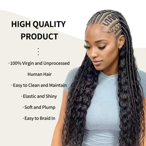 Deep Wave Bulk Human Hair for Braiding 1 Bundle 50g 16 Inch No Weft 10A Brazilian Virgin Curly Human Hair Extensions for Boho Braids Wet Wavy Human Braiding Hair (16",1B)
