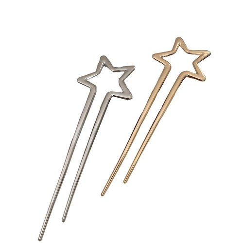 Vintage U-Shaped Hair Forks, Hair Chopsticks - Gold and Silver Star Hair Pins for Women and Girls Chic Minimalist Styling Hairpin U Shaped 2Pack