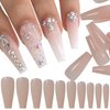 LuckForever 500pc Painted Coffin Press on Nails Full Cover Beige Nude False Nails Ballerina Shaped Acrylic Nail Tips Women Teen Girls Decor for Salon and Home DIY (Nude)