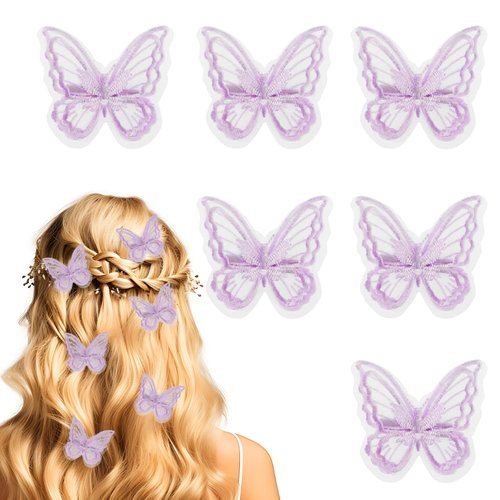 Dimeho Purple Butterfly Hair Clips, 6 Pcs Embroidery Butterfly Hair Claw Pins Purple Lace Fairy Hair Barrettes Wedding Hair Accessories for Women Halloween Party Ornaments (Purple)