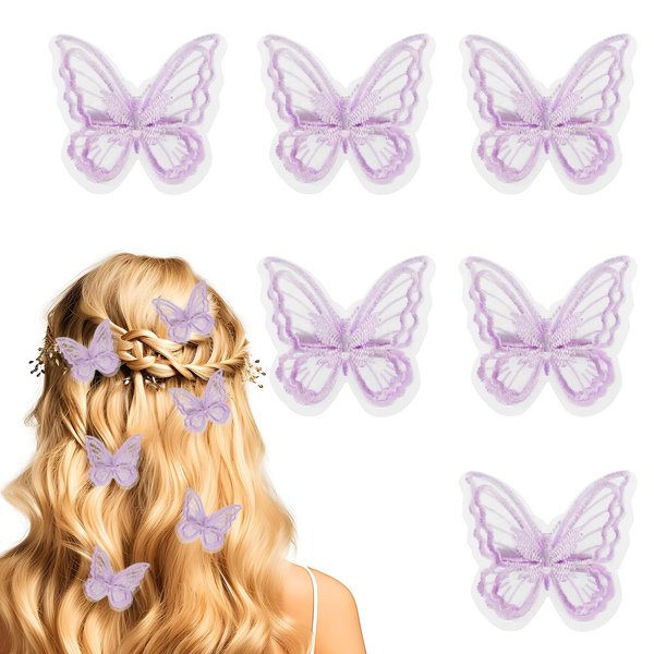 Dimeho Purple Butterfly Hair Clips, 6 Pcs Embroidery Butterfly Hair Claw Pins Purple Lace Fairy Hair Barrettes Wedding Hair Accessories for Women Halloween Party Ornaments (Purple)
