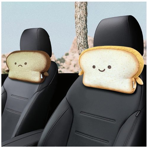 OLizee® 2Pack Stuffed Car Headrest Pillow Toast Bread Plush Car Seat Neck Pillow Sofa Neck Support Pillow for Car Interior Decoration Happy and Unhappy