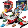 OCHIDO Boys Toys for 2 3 4 5 6 Years Old,2 in 1 Helmet Transforms Racer Track Set with 4 Cars,and Lights & Sounds,Toddler Toys for Best Birthday Gifts Kids Age 3-5