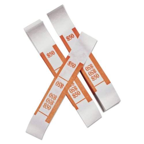 PM Company 55026 Color-Coded Kraft Currency Straps, Dollar Bill, 50, Self-Adhesive, 1000/Pack