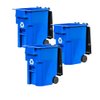 Set of 3 Mini Blue Recycling Trash Cans with Lid & Wheels for Wrestling Action Figures