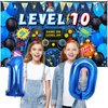 Vlipoeasn 90PCS 10th Birthday Video Game Party Decorations for Boys Set Blue 10th Birthday Supplies -10th Video Game Backdrop, Balloons, Tablecloth, Gamer and 10 Foil Balloons for 10th Birthday Party