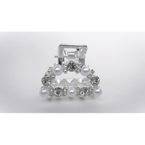 Generic Small rounded pearl crystal silver metal hair claw clip bridal clip