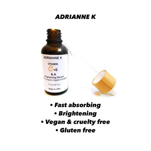 ADRIANNE K Organic Vitamin C Brightening Antioxidant Face Serum with Vitamin A & E. Vegan. Cruelty Free. Gluten Free. Non-sticky. Unisex