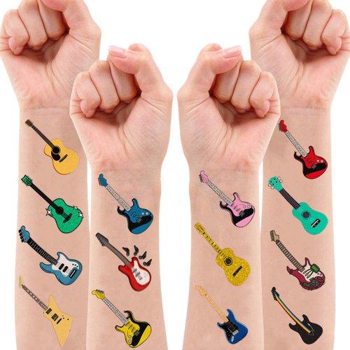 96PCS Love Guitar Music Notes Temporary Tattoos Stickers Themed Birthday Party Decorations Supplies Decor Favors Rock Guitars Musical Instrument Tattoo Gifts For Kids Boys Girls School Prizes Carnival