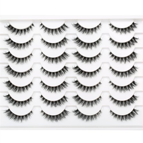 Pooplunch False Eyelashes Wispy Cat Eye Look Natural Clear Band Fluffy Short Accent Lashes Faux Mink Lashes Fake Eyelashes 14 Pairs Pack