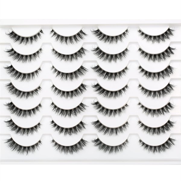 Pooplunch False Eyelashes Wispy Cat Eye Look Natural Clear Band Fluffy Short Accent Lashes Faux Mink Lashes Fake Eyelashes 14 Pairs Pack
