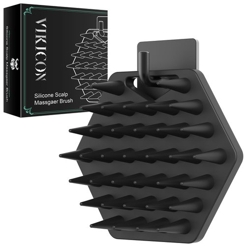 VIKICON Silicone Scalp Massager & Shampoo Brush - Hair & Beard Exfoliator Scrubber for Hair Growth, Reduces Dandruff - Wet/Dry Shower Head Massager - Gift for Men Women All Hair Types & Includes Hook