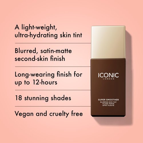 ICONIC LONDON Super Smoother Blurring Skin Tint | Light to Medium Coverage, Hydrating, Ultra-Lightweight Tinted Moisturizer, Cruelty-Free, Vegan Makeup (Warm Rich) 1.01 Fl oz