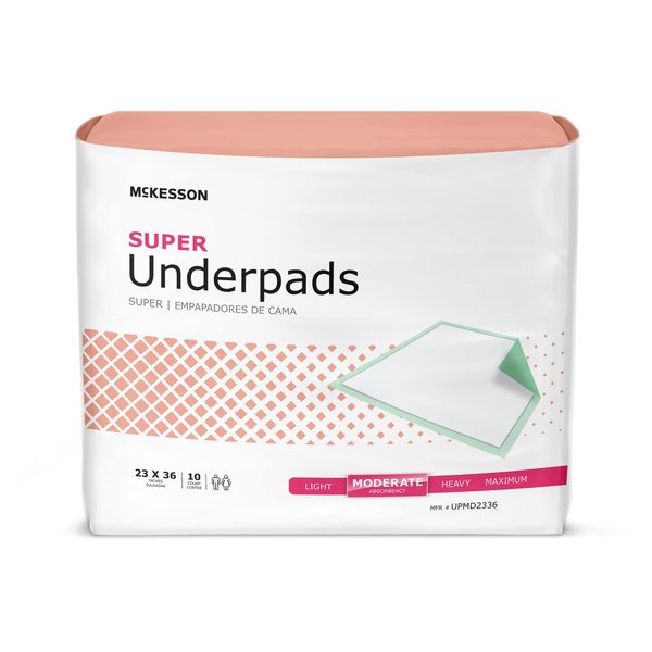 McKesson Super Underpads, Incontinence Bed Pads, Moderate Absorbency, 23 in x 36 in, 10 Count