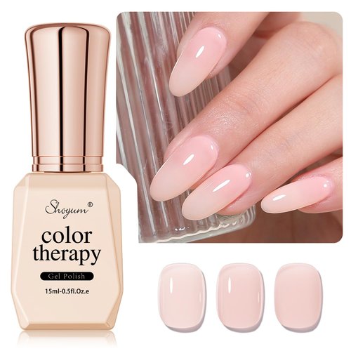SHOYUM Nude Pink Gel Nail Polish,15ml Natural Jelly Sheer Pink Gel Polish Color Soak Off UV LED N...