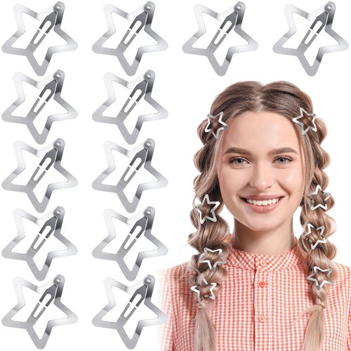 Isslly 12PCS Cute Star Hair Clips for Women, Silver Metal Star Hair Snap Barrettes, Non Slip Hair Accessories for Women, Girls for Daily Use, Parties - 4x4mm
