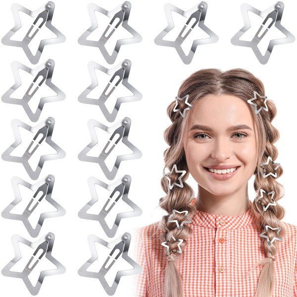 Isslly 12PCS Cute Star Hair Clips for Women, Silver Metal Star Hair Snap Barrettes, Non Slip Hair Accessories for Women, Girls for Daily Use, Parties - 4x4mm
