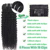 HLSK Kinky Curly Clip in Hair Extensions Human Hair for Black Women -120G 16Inch 8Pcs 18Clips Double Weft Brazilian Remy Human Hair Curly Clip in Extensions Thick to Ends Natural Black