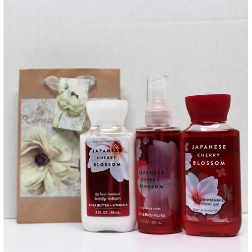 Bath and Body Works - Japanese Cherry Blossom - Shower Gel - Fine Fragrance Mist & Body Lotion - Travel Size Set w/Gift Bag