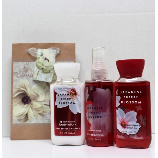 Bath and Body Works - Japanese Cherry Blossom - Shower Gel - Fine Fragrance Mist & Body Lotion - Travel Size Set w/Gift Bag