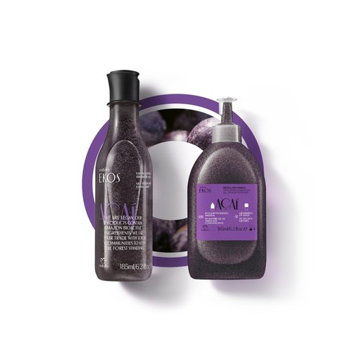 natura Ekos Açaí Revitalizing Exfoliating Shower Gel Refill - Natural Exfoliants - Removes Impurities - Body Wash - Vegan Skin Care - 6.2 fl oz