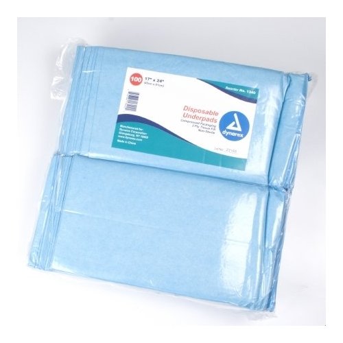 Dynarex Disposable Underpads, with Polymer, Medical-Grade Incontinence Bed Pads to Protect Sheets, 30” x 36” (105g), 1 Case of 100 Underpads (2 Boxes of 50)