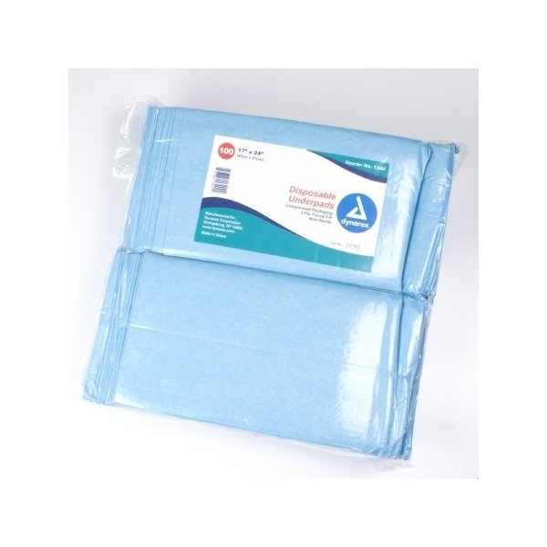 Dynarex Disposable Underpads, with Polymer, Medical-Grade Incontinence Bed Pads to Protect Sheets, 30” x 36” (105g), 1 Case of 100 Underpads (2 Boxes of 50)