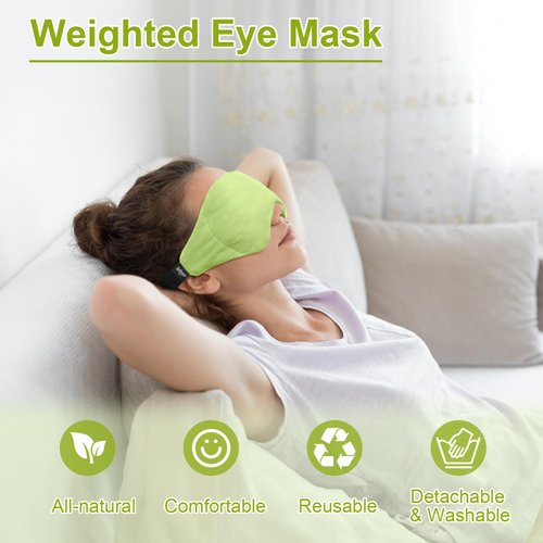 BeHoomi Weighted Eye Mask for Sleeping, Soft Heated Eye Mask, Moist Heat Warm Compress for Eyes, Natural Green Tea& Flaxseeds Microwave Reusable Sleep Mask, Must Haves for Women Spa, Home, Office