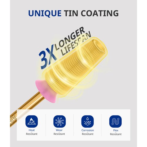 AIRSEE Tungsten Carbide 5 in 1 Acrylic Nail Drill Bit Efile Electric File Machine Head Tip for Manicure Polishing Fast Remove Gel 3/32" Shank 2 Way Professional Tech Use Gold TiN 2X Fine-2XF+3XF+4XF