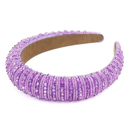 Wecoe Purple Headband Fashion Rhinestone Headband Women Padded Headband Fancy Bling Diamond Sparkle Crystal Beaded Headband Cute Hair Band Holiday Hair Accessories For Women Girls Gifts