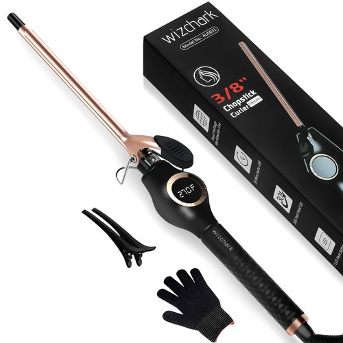 WIZCHARK 3/8 Inch Small Curling Iron, 9mm Curling Wand for Long & Short Hair, Professional Skinny Hair Curler with LED Display, Ceramic Barrel with 7 Heat Settings 270°F-450°F(Rose Gold)