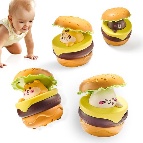 UTOPLIKEY Toy Cars for Toddlers 1-3 4PCS Press and Go Vehicle Toys for Baby Early Development Burger Push Car
