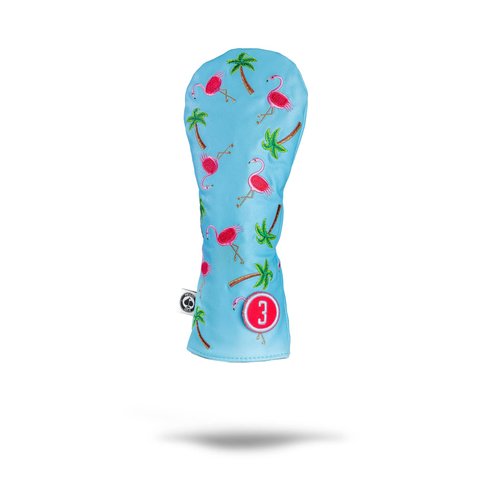 Pins & Aces LE Tropical Lawn Flamingo Head Cover - Premium, Hand-Made Leather Woods Headcover - Funny, Tour Quality Golf Club Cover - Style and Customize Your Golf Bag (Fairway Wood)