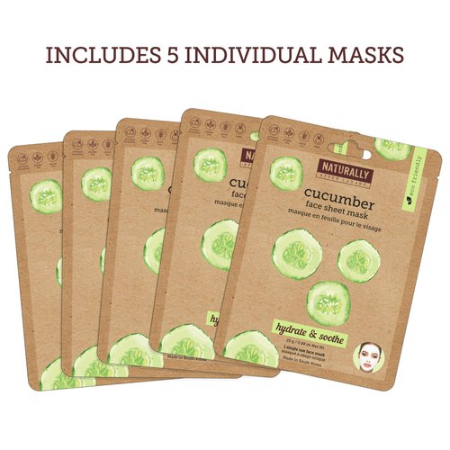 Naturally 30 Soothing Cucumber Infused Sheet Mask, 5 Sheet Masks Included